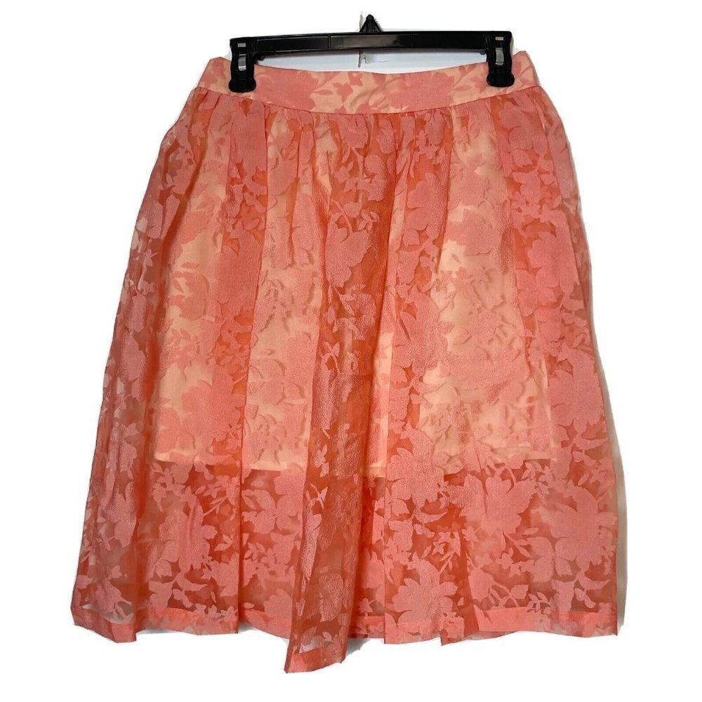 TOPSHOP Womens Floral Chiffon A-Line Skirt Coral Peach Size 6 Lined Pleated